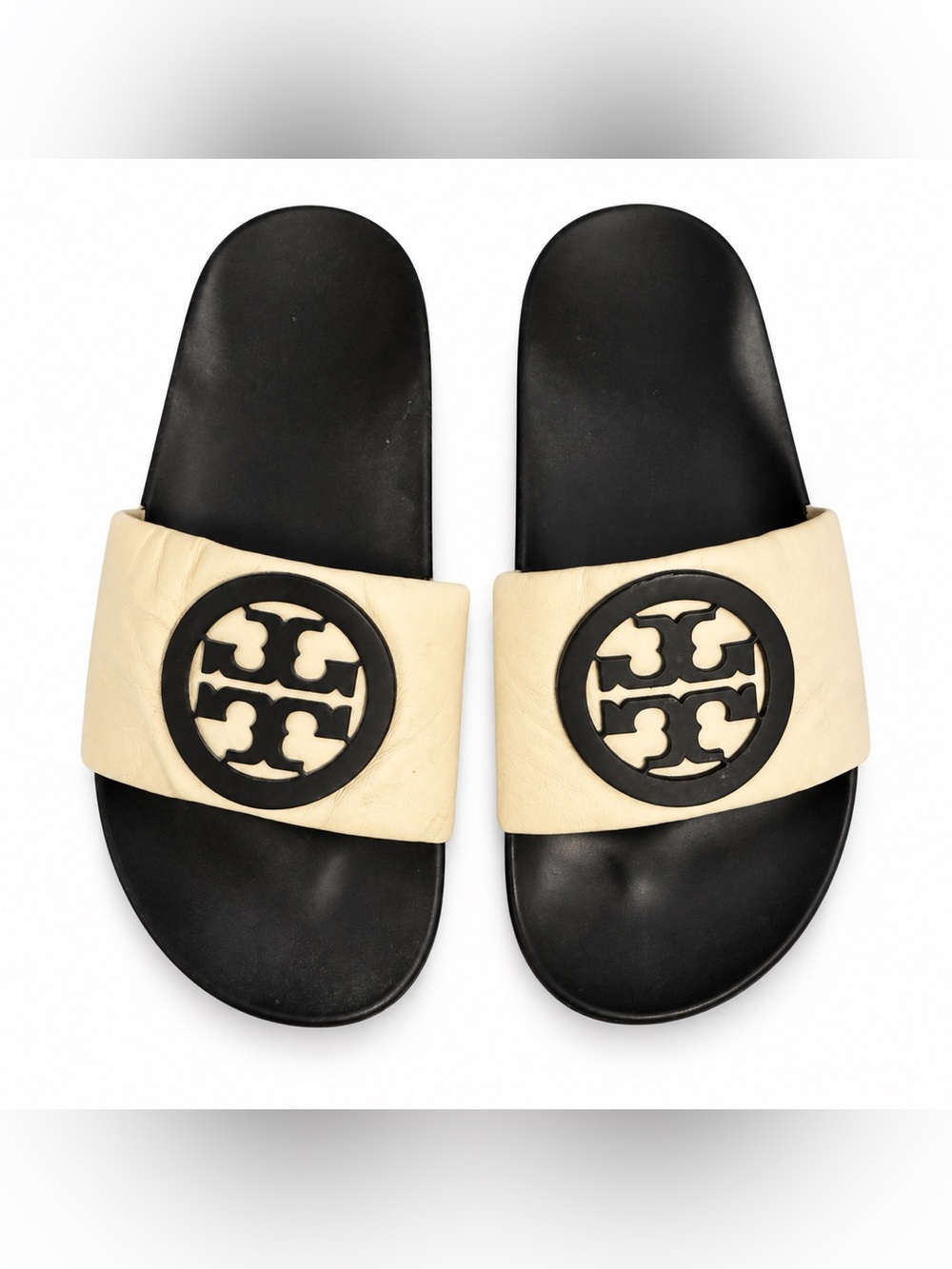 Tory Burch Black and Cream Lina Slides